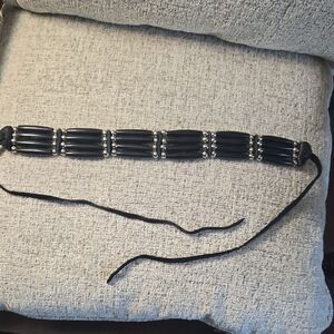 Plains Indian Style Black Horn Bead Hairpipe Choker 14" Black Leather Ties